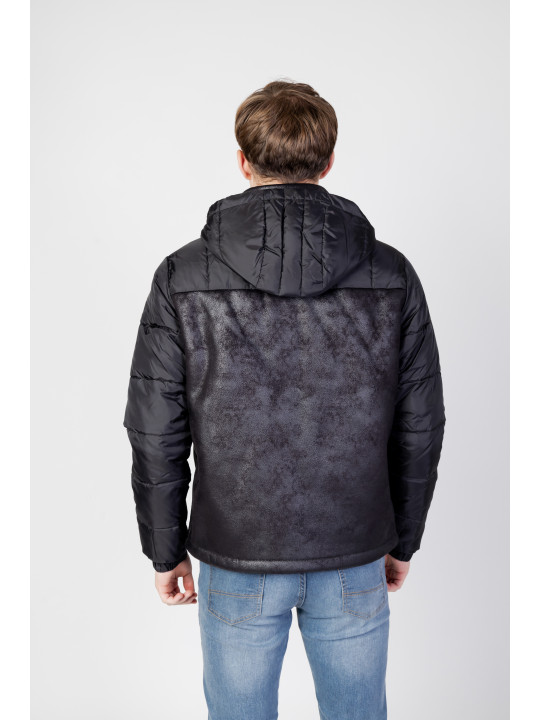 Schwarze Ea7 Herren Lederjacke mit Kapuze