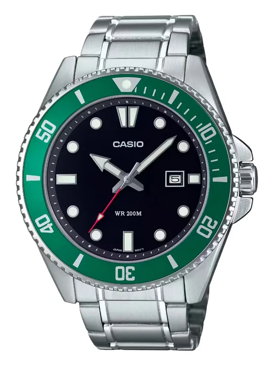 Graue Casio Taucheruhr mit grünem Ring