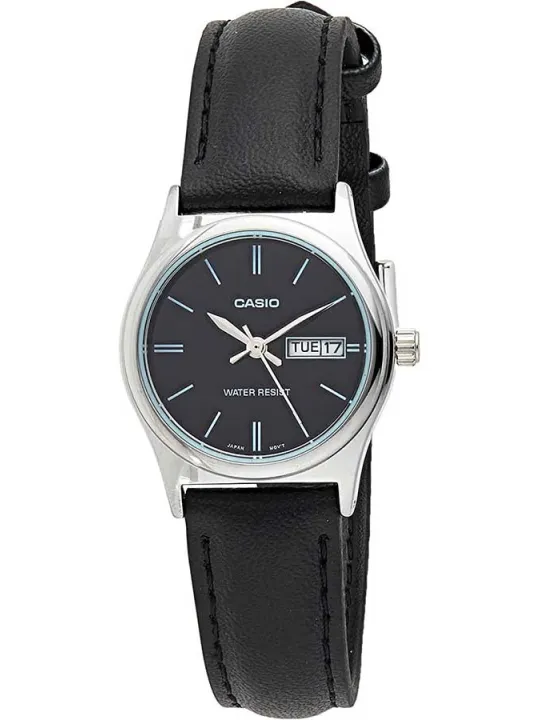 Schwarze Casio Lederarmbanduhr klassisch analog