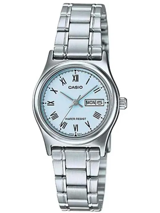 Silberne Casio Uhr mit blauem Zifferblatt