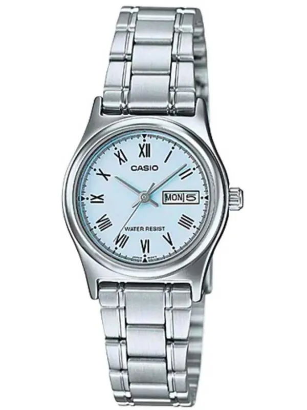 Silberne Casio Uhr mit blauem Zifferblatt