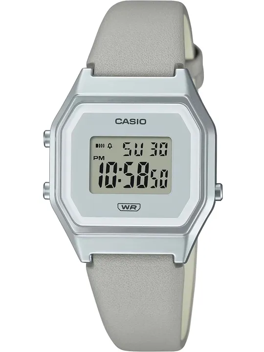Graue Casio Digitaluhr mit Lederarmband