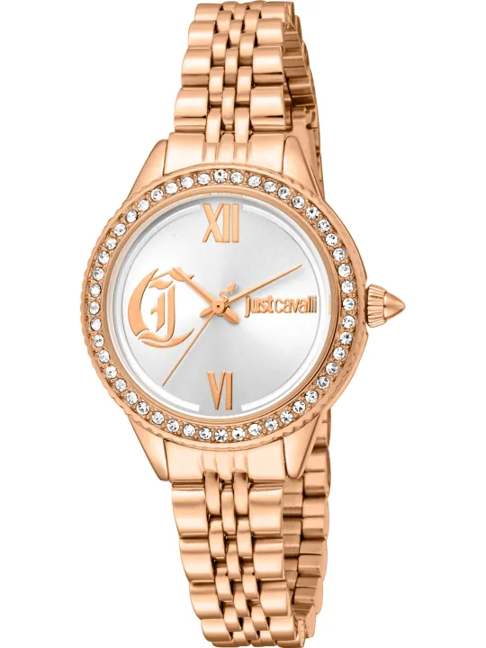 Goldene Just Cavalli Damenarmbanduhr mit Steinen