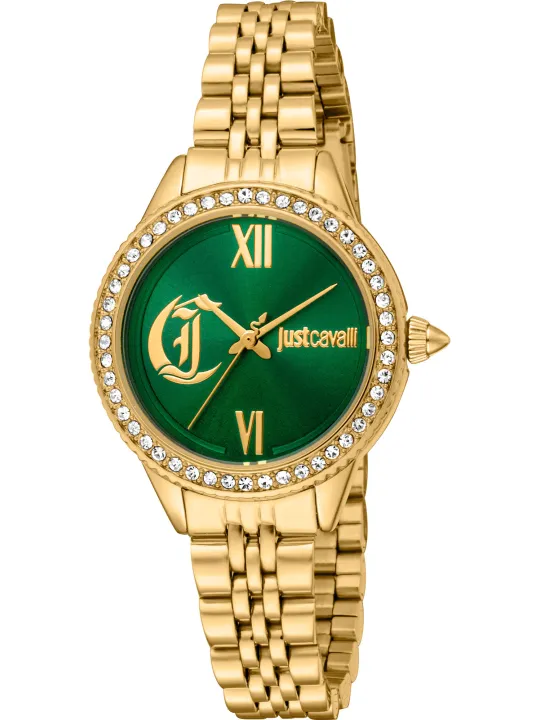 Goldene Just Cavalli Damenarmbanduhr mit Edelsteinen
