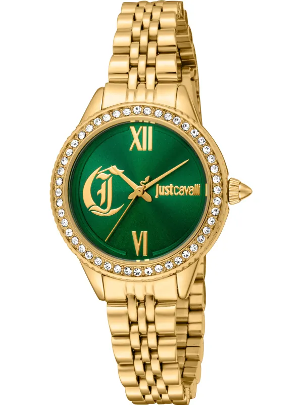 Goldene Just Cavalli Damenarmbanduhr mit Edelsteinen Goldene Just Cavalli Damenarmbanduhr mit Edelsteinen