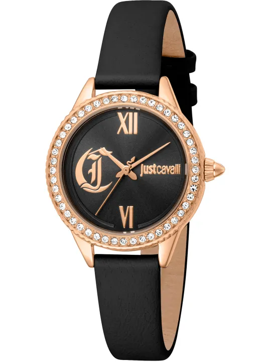 Schwarze Just Cavalli Uhr mit Kristallen