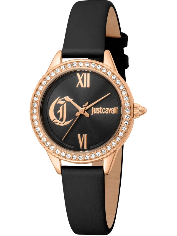 Schwarze Just Cavalli Uhr mit Kristallen Schwarze Just Cavalli Uhr mit Kristallen
