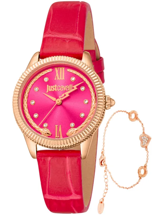 Rosa goldene Damenuhr mit Armband