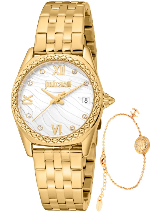 Goldfarbene Just Cavalli Damenuhr mit Kristallen