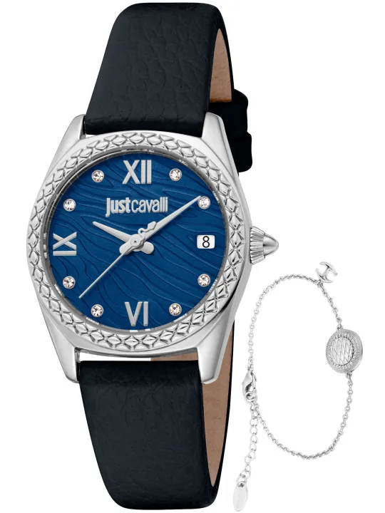 Just Cavalli Diamant-Uhr Schwarz Edelstahl