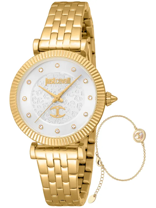 Goldene Just Cavalli Damenuhr mit Kristallen