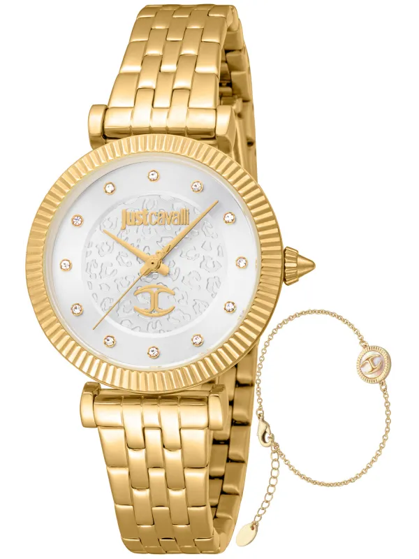 Goldene Just Cavalli Damenuhr mit Kristallen Goldene Just Cavalli Damenuhr mit Kristallen