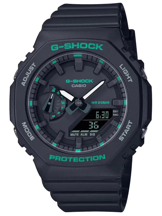 Schwarze Casio Digitaluhr mit Neonakzenten