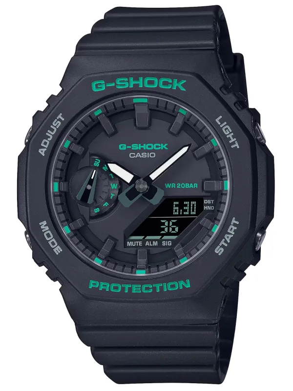 Schwarze Casio Digitaluhr mit Neonakzenten