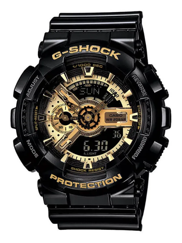 Schwarze und goldene G-Shock Uhr