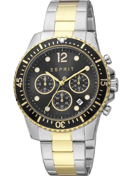 Schwarze und goldene Esprit Uhr