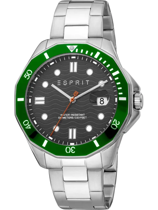 Silberne Esprit Uhr mit grünem Detail