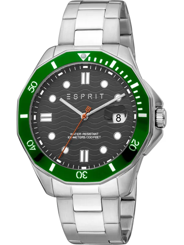 Silberne Esprit Uhr mit grünem Detail Silberne Esprit Uhr mit grünem Detail