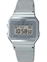 Graue Casio Digitaluhr mit Metallarmband