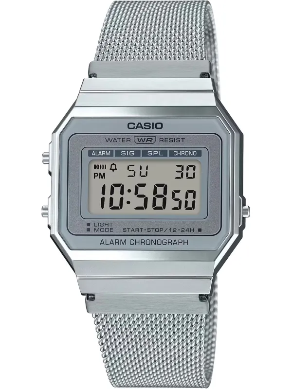 Graue Casio Digitaluhr mit Metallarmband Graue Casio Digitaluhr mit Metallarmband