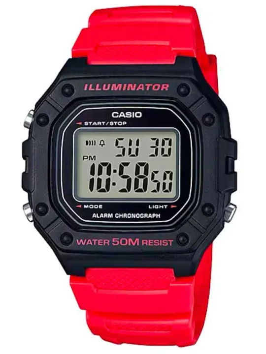 Rote Casio Digitaluhr mit Alarm