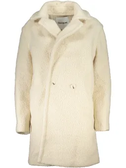 Luxuriöser Desigual Schäfermantel – Creme, Schalkragen, Leder