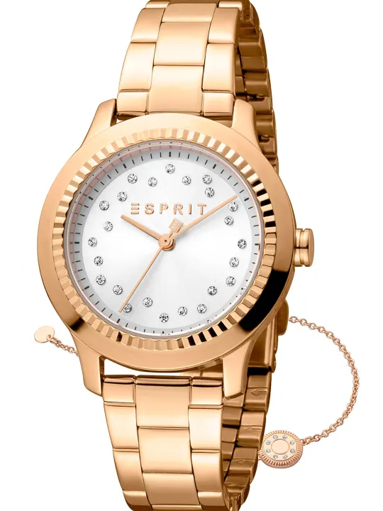 Goldene Damenarmbanduhr mit Diamanten Esprit