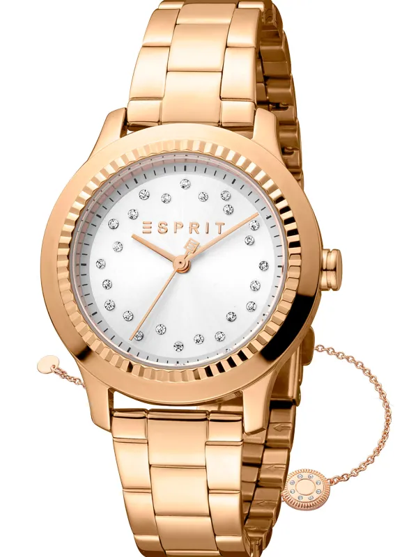 Goldene Damenarmbanduhr mit Diamanten Esprit Goldene Damenarmbanduhr mit Diamanten Esprit
