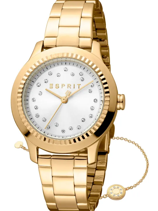 Goldene Esprit Damenuhr mit Diamanten