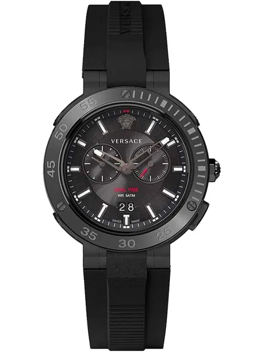 Schwarze Versace Uhr mit Metalllünette