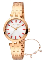 Goldene Damenarmbanduhr mit roten Steinen