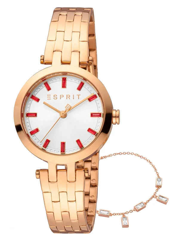 Goldene Damenarmbanduhr mit roten Steinen Goldene Damenarmbanduhr mit roten Steinen