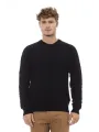 Schwarzer Baumwollpullover mit Daumenlöchern