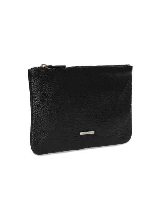 Schwarze Lederhandtasche mit Reißverschluss
