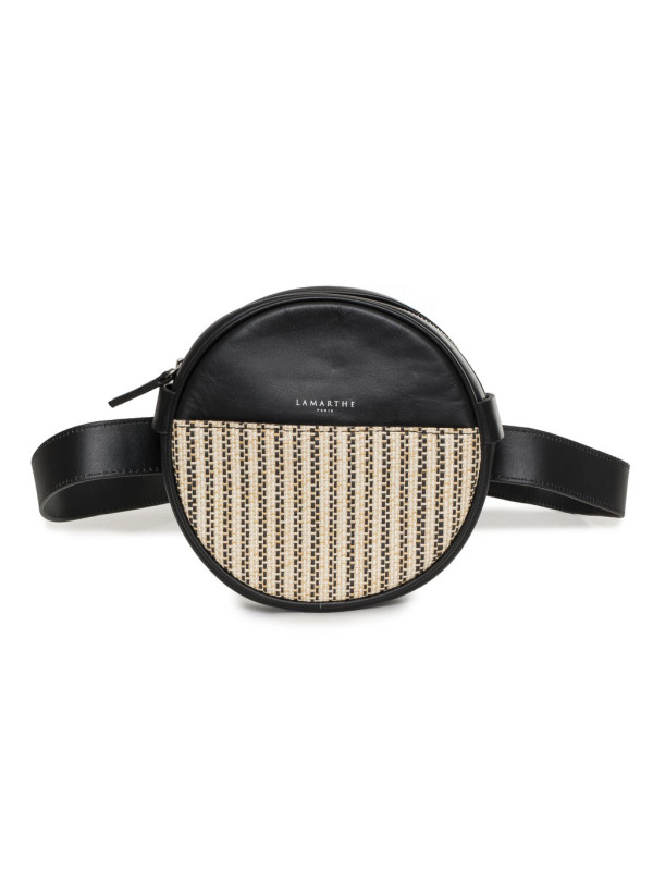Schwarze Leder Gürteltasche mit Muster