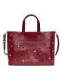 Rotes Lederhandtasche mit reflektierenden Ösen