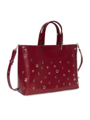 Rotes Lederhandtasche mit Lochmuster Design
