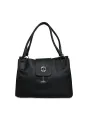 Schwarze Ledertasche mit silbernem Ring