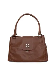 Braunes Lederhandtasche mit Metallverschluss