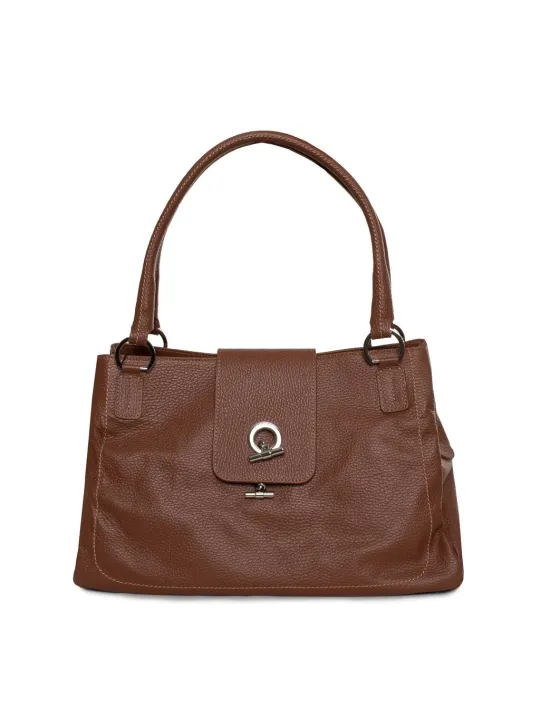 Braunes Lederhandtasche mit Metallverschluss