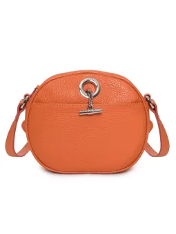 Orange lederhandtasche mit metallverschluss