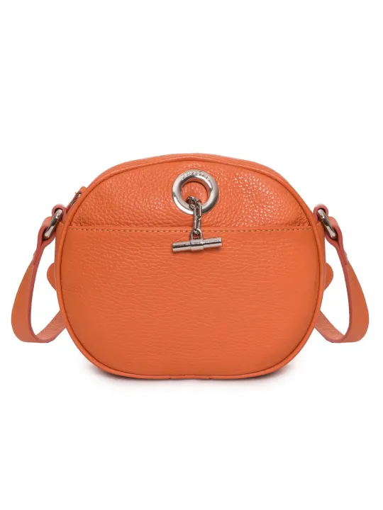 Orange lederhandtasche mit metallverschluss
