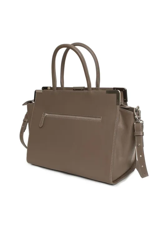 Braunes Lederhandtasche mit Reißverschlüssen