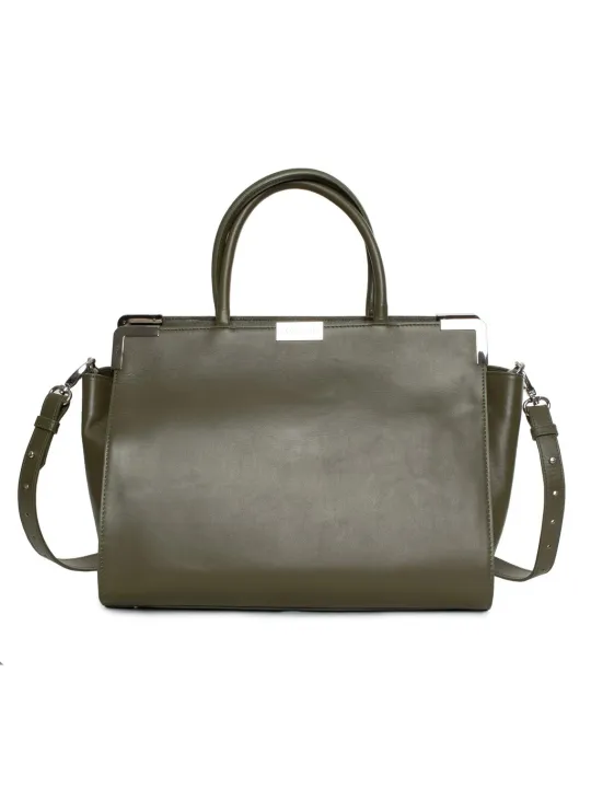 Braun Handtasche aus Leder und Canvas
