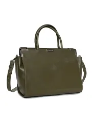 Olivgrüne Ledertasche mit silbernem Logo