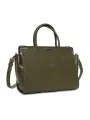 Olivgrüne Ledertasche mit silbernem Logo