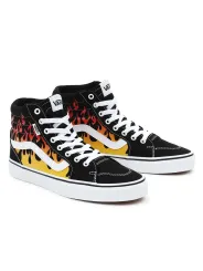 Schwarze Vans High-Top mit Flammen