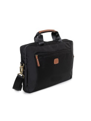 Schwarze Tasche mit braunen Akzenten