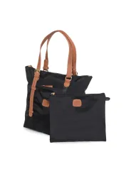 Schwarze Tragetasche mit Lederdetails