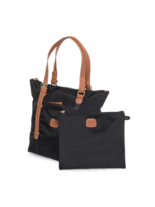 Schwarze Tragetasche mit Lederdetails